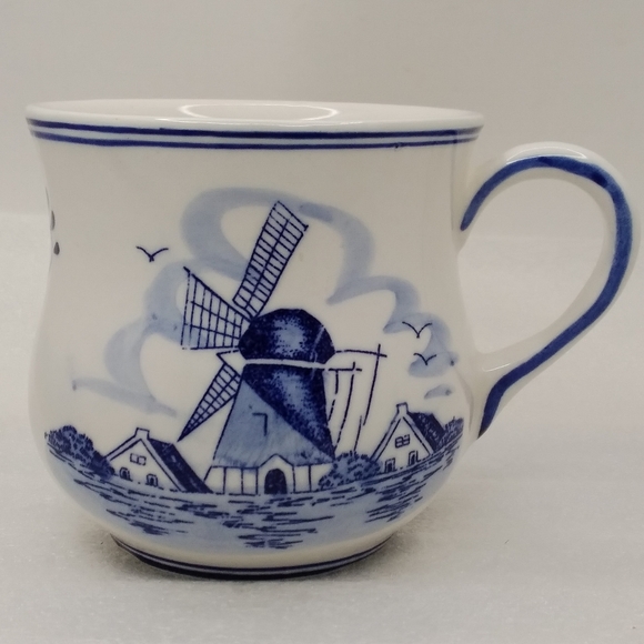 JOA Delft Blue Windmill and Floral MUG Hand Painted Porcelain Potbelly 9 oz Cup - Picture 2 of 12